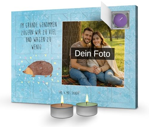 Mr. & Mrs. Panda Personalisierter Duftkerzen Foto Adventskalender Igel Herzen - Geschenk, Leben, Lustige Sprüche, Liebe, Herz, Kuss