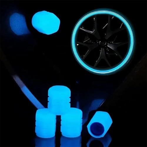 Universal Fluorescent Tire Valve Caps,Glow-in-The-Dark Car Tire Valve Cap Set,Waterproof Luminous Car Tire Valve Caps,No-Tool-Required Accessories for Safe Night Driving (Blue, 12 Pcs)