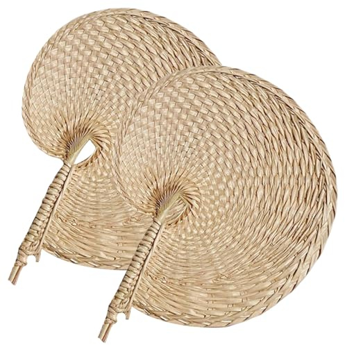 Peosaard Bamboo Hand Fan, Bamboo Fans, 2PCS Natural Palm Leaf Hand Fans, Bohemian Conch Shape Raffia Weaving for Summer Cooling Wall Decor Wedding Party