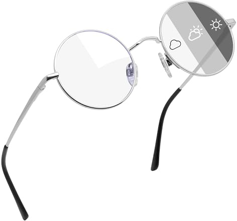 Joopin Runde Selbsttönende Blaulichtfilter Brille Retro Computerbrille | Computerbrille, Leichter Metallrahmen, Federbelastete Scharniere, UV-Schutz, Stilvoll, Modern, Arbeit, Freizeit, Runde Rahmen