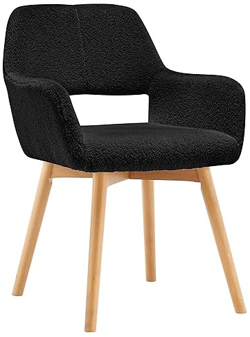 YEEFY Chaise de Bureau sans roulettes, Chaise d'appoint Confortable pour Salon, Salle à Manger, Chambre à Coucher, Bureau à Domicile, Fauteuil rembourré Moderne avec Pieds en Bois (Laine Noir)