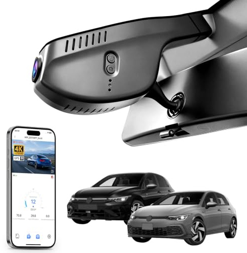4K Dash Cam fit for VW Golf MK7/7.5/8 GTI/R/Rabbit/e-Golf/Variant/4Motion/Sportsvan/Alltrack & Cupra Formentor 2021-2025(Model A Black), OEM Look, UHD 2160P Video, App & WiFi, Loop Recording,64GB Card