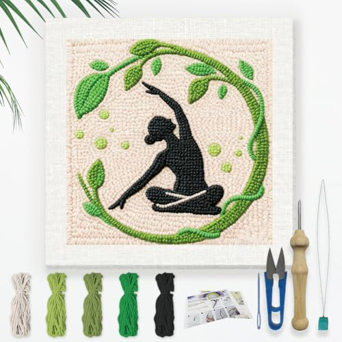 DOODLREAM Zen Yoga Punch Needle Kit for Beginner 24 x 24 cm | Yoga Meditation Punch Stitching Embroidery Set with Pre-Printed Frame, Yarns, Punch Needle, Threader, Instruction