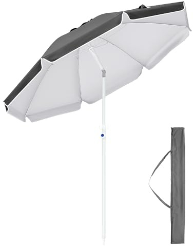 Palawano Parasol de Plage Inclinable Anti-UV UPF 50+, 1.6m | Toile Oxford 210D avec Revêtement Argenté, Armature Métallique et Sac de Transport Inclus pour Plage, Piscine et Jardin