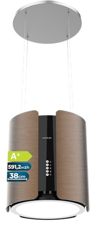 Cecotec Insel-Dunstabzugshaube Bolero Flux CRE 385500 Cooper A+. Rund 38,5 cm, Kupferstahl, Energieklasse A+, DC-Motor,Saugleistung 591,2 m³/h, 6-lagige Alufilter, Carbonfilter inkl., Umluft