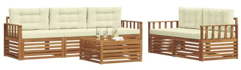 vidaXL Outdoor-Sofagarnitur mit Kissen 6 pcs Natur und Creme, Garten, modernes Outdoor-Sofa, gemütliche Terrassen-Sitzgruppe aus robustem Material