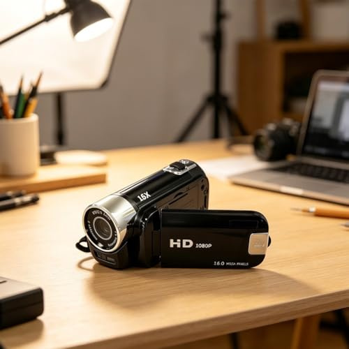 Videocamera per videocamera, 1080P per Mini DV per videocamera con zoom 16X e LCD rotante 2.7, videocamera digitale USB per principianti e bambini da viaggio (nero)
