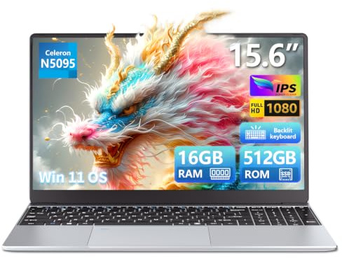 PC Portatile 15,6 Pollici, Win 11 Notebook 16Go LPDDR4 RAM 512Go SSD, Celeron N5095 CPU, 180° Flip IPS Schermo, Laptop Digitale Tastiera Retroilluminata/Sblocco Impronta Digitale, Webcam+BT4.2+USB3.0