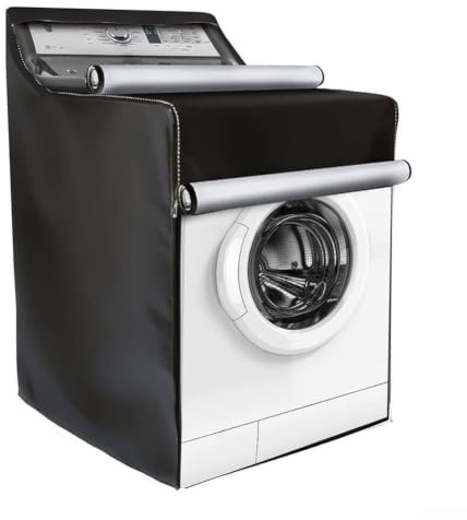 Upluxmira Lavadora secadora de carga superior y frontal - Lavadora con 2 cremalleras, protector a prueba de polvo con cuerdas personalizables, 75 x 73 x 110 cm, color negro