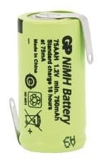 NiMH-Akku, GP, Industriezelle mit Lötfahnen, 28,7x14,5mm, 1,2V/750mAh