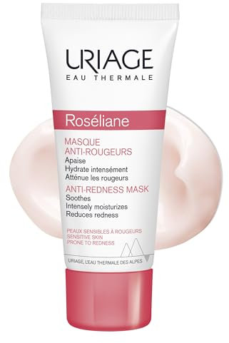 Uriage Roséliane Anti-Rötung Gesichtsmaske 40ml - Beruhigt empfindliche Haut mit Neigung zu Rötungen - Cremige feuchtigkeitsspendende Maske mit Ginseng - Lang anhaltender Komfort - Blumiger Duft