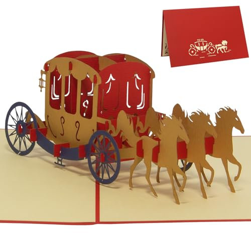 Pop Up Karte Kutsche, Pop Up Hochzeitskarte,3D Faltkarte Kutsche, Pop Up Karte Hochzeit Kutsche, N369