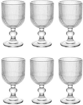 6er-Set Geriffelte Trinkgläser und Weingläser, Line, Linie Geriffelt, Ribbed, Glas, Longdrinkgläser, Cocktail Gläser mit Prägung, Trinkglas, Weinglas, Wasserglas (Klar Weinglas)