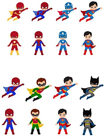 16 Stand up Cute Superhero Cartoon Essbar Wafer Papier Kuchen Topper Dekorationen