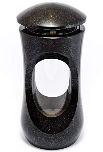 Afterglow Stilvolle Grablampe Classic aus echtem Granit Schwedisch Black Höhe 25 cm/Ø 12,5 cm cm Grableuchte Grablicht Grablampe Granitlampe Granitlaterne Bronze mit Sockel Grabschmuck