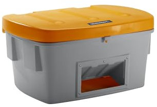 eurokraft | Universal- und Streugutbehälter | mit Entnahmeöffnung | 550 l | Deckel orange