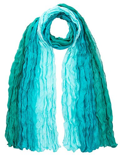 Japanwelt Seidentuch elegantes Damen Halstuch Crash-Schal 100% Seide silkroad 90 x 180 cm Verlauf Türkis