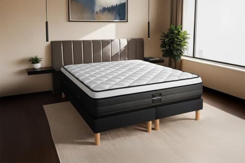 Prestige literie Matelas Ressorts ensachés et mémoire de Forme - Confort équilibré et Accueil Enveloppant - 26 d'épaisseur, 5 Zones de Confort - Nuits paisibles à Deux