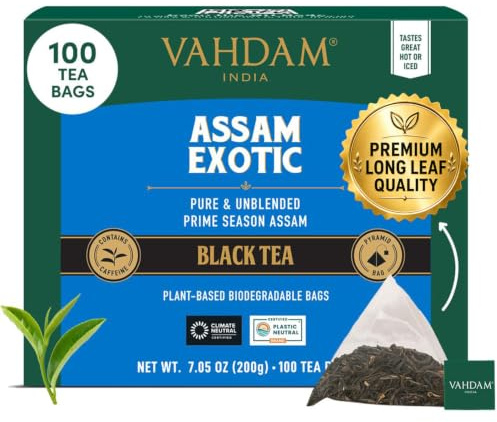 VAHDAM, Assam Exotic Black Tea Bags (100 Count) High Caffeine, Gluten Free, Full Bodied | Pyramid Tea Bags | Strong, Robust & Flavoury | Direct from Source