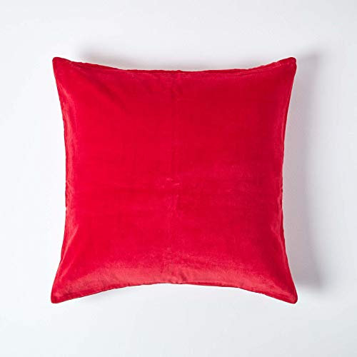 HOMESCAPES Housse de Coussin en Velours carrée 100% Coton uni Rouge, 40 x 40 cm