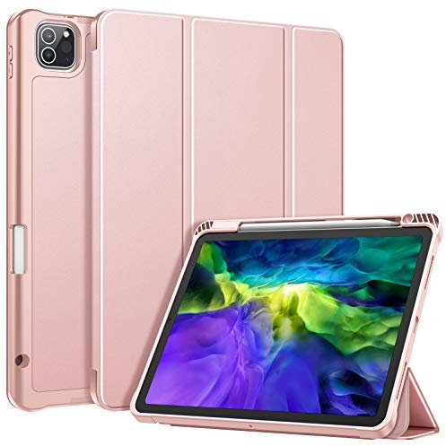 FINTIE Custodia per iPad Pro 11 2020/2018 con Pencil Holder [Supporta la Carica di Pencil 2nd Gen], Soft Cover Posteriore in Leggero Morbido TPU Case con Auto Svegliati/Sonno, Oro rosa
