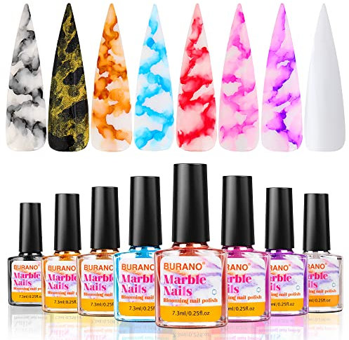 BURANO Marmor Nagellack, blühender Gel Nagellack, Mable Nails, Effekt, Marmor-Töne, für Nägel, Nagellack, 8 Farben-Set