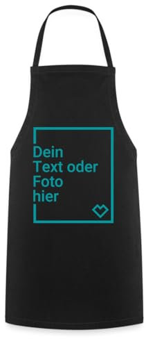 Spreadshirt Kochschürze Personalisiert mit Foto oder Text aus 100% Baumwolle | Grillschürze für Damen & Herren | Küchenschürze inkl. Kordelzug, One size, Schwarz