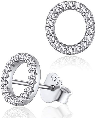 Boucle d'Oreille Lettre Strass O Zirconium Femme Argent 925 Sterling Petit Clous d Oreilles Fille Alphabet Mini Bijoux Cadeau Fête des Mères Maman Copine