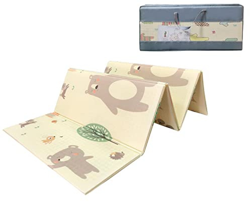 Mamabrum Baby Spielmatte 195 x 176 cm mit Teddybär & Pferde Motiv - XPE-Schaumstoff, ungiftig, wasserdicht & rutschfest - Krabbelmatte für Babys & Kleinkinder