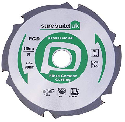 Surebuild PCD 216mm X 6-Tooth Fibre Cement Board Cordless Trim Circular Saw Blade, SBB2160630