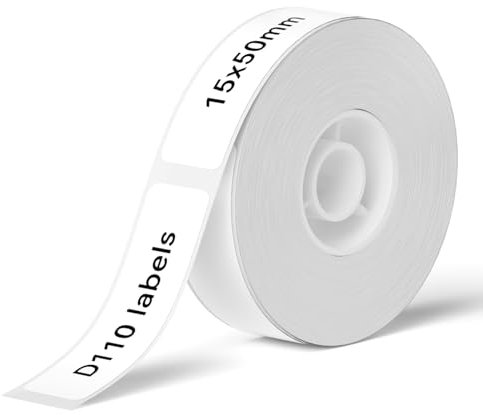 NIIMBOT D110/D11/D101 Etiketten Selbstklebend zum Beschriften,15 x 50mm Etikettendrucker Thermo Papier für Schule, Zuhause, Büro, Kleine Unternehmen,1 Rollen 130 Etiketten/Rolle (Weiß)