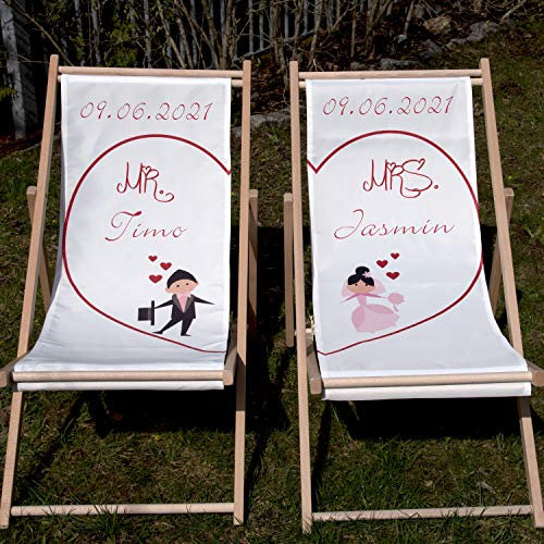 Krause & Sohn Personalisierte Partner Liegestuhl Mr. & Mrs. mit Wunschname Datum Hochzeitsgeschenk, 2 Stück