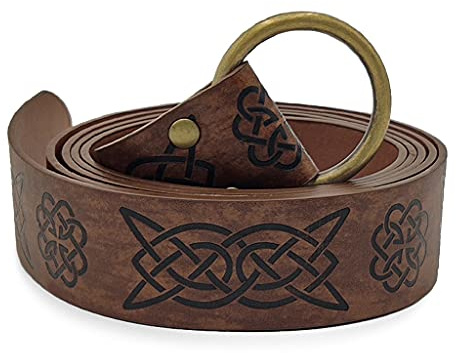 bibididi Mittelalterlicher geprägter Wikinger Vegvisir Pu Ledergürtel Retro Renaissance Rittergürtel,Herrengürtel,Dunkelbraun