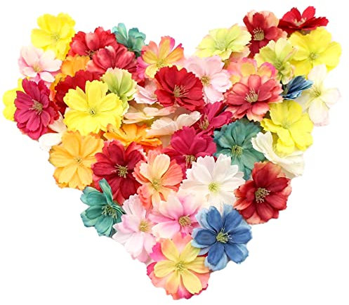 Vasemele Deko Blüten 50 Stücke Blumen zum Basteln Simulation Dekorativer Blumenkopf Künstliche Blumen Künstliche Blumenköpfe Bunt Seidenblumen Deko Blütenköpfe Deko Blumen Kunstblumen