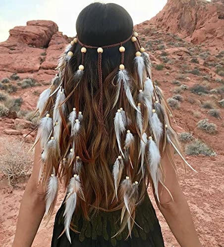 Zoestar Serre-tête à plumes bohèmes - Bijoux tribaux vintage hippie indiens - Accessoires pour femmes et filles