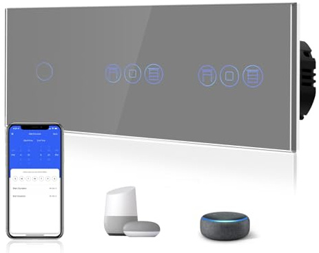 BSEED Smart Lichtschalter(Neutralleiter Erforderlich) WIFI Schalter Grau | WLAN Touch Lichtschalter WIfI Schalter aus Glas Alexa und Google Home Work mit Tuya