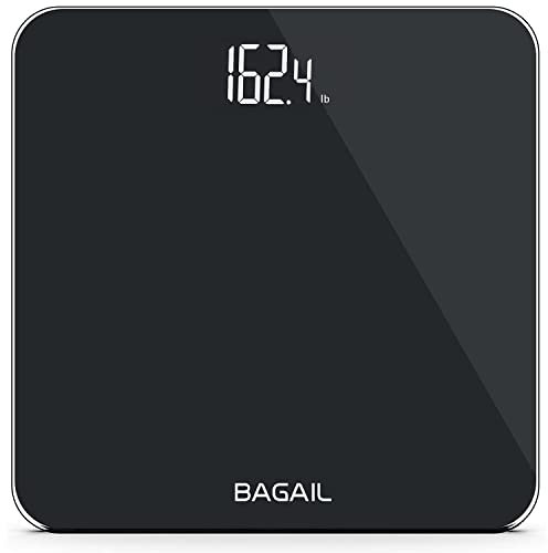 BAGAIL Digitale Personenwaage mit hochpräzisen Sensoren und gehärtetem Glas, besonders schlankes Design, Gewichtsanzeige (kg/lbs/Stone) – 15 Jahre Garantie