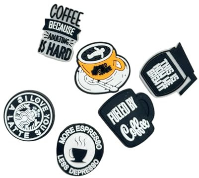Coffee Shoe Charms for Crocs | Personalize with Coffee Lover Shoe Charms for Crocs (6 pieces), Rubber, No Gemstone