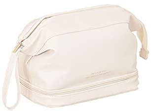 Generic kulturbeutel groß,wasserdichte Reise PU-Vegan-Leder, tragbare Damen-Kosmetiktasche, Waschtasche Weiß