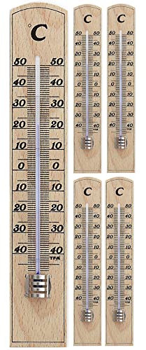 TFA Dostmann 12.1004 Analoges Innenthermometer, hohe Genauigkeit, aus massiven Buchenholz, 5er Set