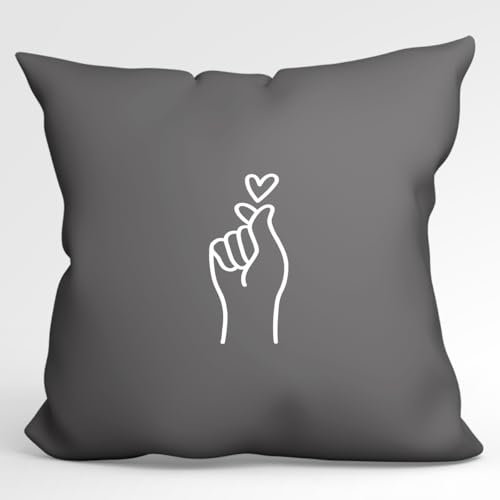 huuraa Kissen K-Pop Fingerherz Deko Zierkissenbezug Größe 40x40cm Steel Grey mit Motiv für Korean Pop Fans Geschenk Idee für Freunde und Familie