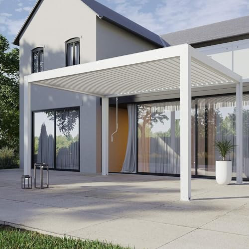 Harbour Lifestyle PergoSTET Plus 3m x 4m Rectangular Pergola with 3 Drop Sides and LED Lighting in White