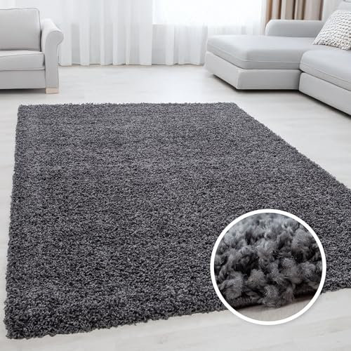 Miovani Hochflor Teppich 120 x 170 cm Grau - Besonders weicher Shaggy Teppich in vielen Farben & Größen für Dein gemütliches Zuhause - Teppich Wohnzimmer & Schlafzimmer