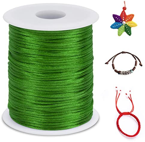 LEREATI Nylon Cord 2.5mm x 100m, Satin Cord Nylon String Macrame Cord, Coloured Beading Thread String for Making Bracelet, Necklace, Chinese Knot, Jewellery (Green)