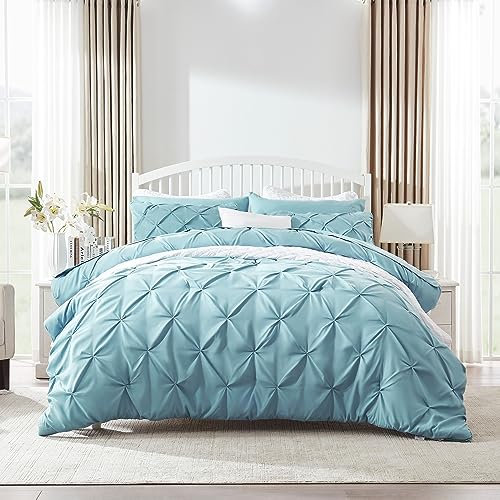 Flauschiges Bettwäsche-Set für Queensize-Betten, 7-teiliges Bettwäsche-Set mit Quetschfalten, Alternative Daunen-Alternative mit 2 Kissenbezügen, 2 Kissenbezügen, 1 Bettlaken, 1 Spannbetttuch