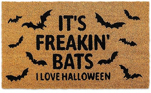 AnyDesign Halloween Natural Coir Outdoor Doormat It's Freakin Bats I Love Halloween Door Mat Non-Slip Floor Mats Entrance Door Rug for Halloween Front Door Outdoor Bathroom Porch Decor, 16.5 x 29 Inch