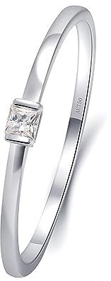 ANAZOZ Damenring Weißgold 585, Hochzeit Ringe Damen Solitärring mit Labor Diamant Prinzessschliff Größe 53 (16.9)