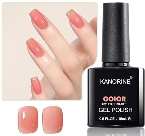 KANORINE Jelly - Smalto in gel neutro, colore rosa nude pesca, traslucido, per lampada UV LED, per nail art, manicure fai da te e pedicure a casa, 15 ml