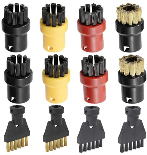 ANBOO 12 Pcs Accessoires pour Nettoyeur Vapeur Kärcher SC1 SC2 SC3 SC4 SC5, Nettoyeur Vapeur Brosses Rondes Buse Embouchure Pièces de rechange, Comprenant 8 Brosses Rondes et 4 brosse Plate