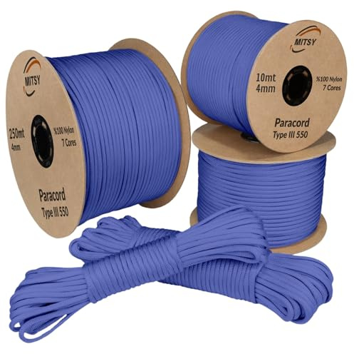 MITSY Paracord 550 Typ III Nylon Schnur 4 mm 10 Meter Dunkelblau | Fallschirmschnur, 7 Kern Seil, Reißfest & Wetterfest, Allzweckseil für Camping, Outdoor & Survival, 10m, 25m, 50m, 100m, 250m